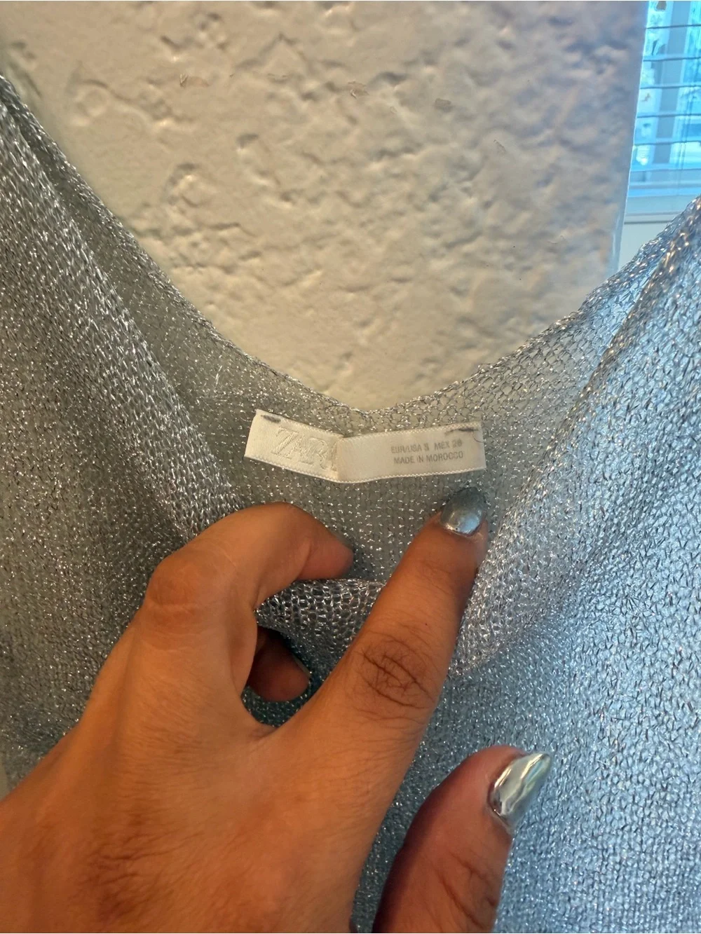 Zara Silver Shimmer Lace-Trim Slip Camisole